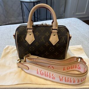 LV Speedy 20 Bandouliere with pink and orange strap ✨